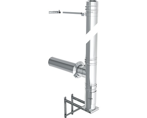 Jeremias DW-FU Set Typ 500 ca. 5m 130mm mit Dämmung 32,5 mm Wandmontage Edelstahl-Schornsteinsystem mit Wandhalterung und T-Stück