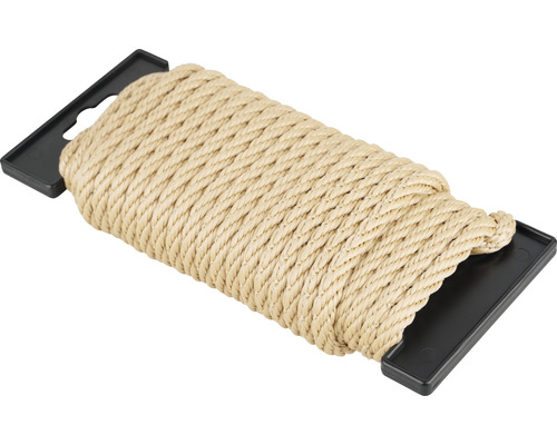 Seil Paraloc Mamutec Polypropylen beige Ø 6 mm, 10 m Geflochtene Naturfaser-Kordel auf schwarzem Halter
