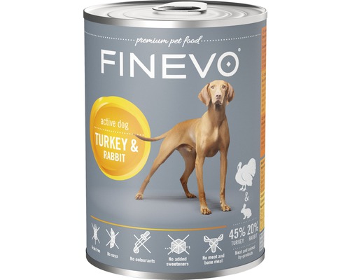 Hundefutter nass FINEVO Active Dog Kaninchen und Truthahn 400 g-0