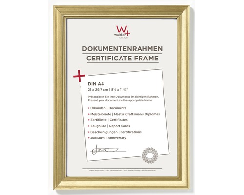 Dokumentenrahmen Kunststoff Lounge gold 21x29,7 cm (DIN A4) Bilderrahmen für Urkunden im Format DIN A4