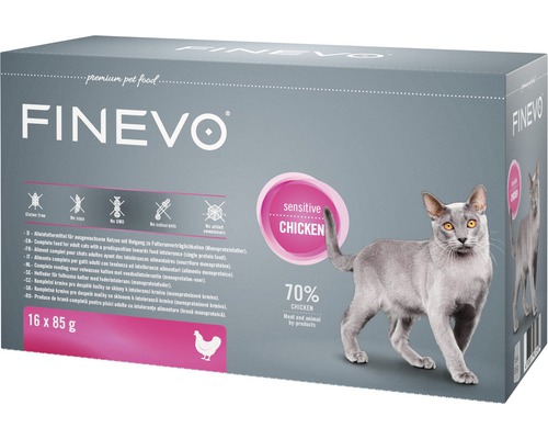 Katzenfutter nass FINEVO Sensitive Cat Huhn pur 16x85 g, Monoprotein, Singleprotein-0