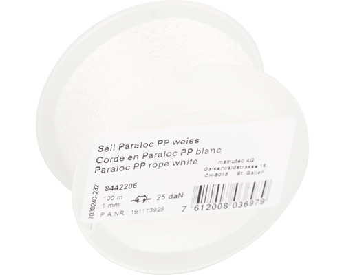 Seil Paraloc Mamutec Polypropylen weiß Ø 1 mm, 100 m Paraloc PP Seil, 100 Meter lang