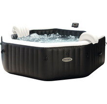 Aufblasbarer Whirlpool Intex Pure Spa Octagon Bubble Jet 128462 für bis zu 6 Personen mit integriertem Kalkschutz- und Salzwassersystem, 6 Hochleistungs-Jetdüsen, Thermo-Bodenschutzplane, Thermoabdeckung, 2 aufblasbare Kopfkissen schwarz