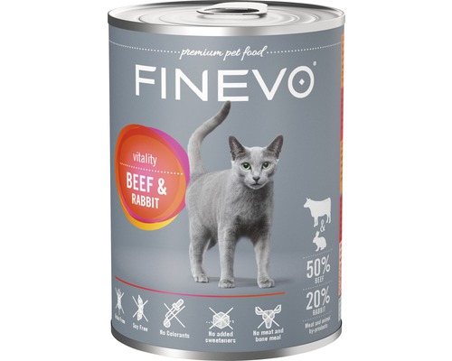 Katzenfutter nass FINEVO Vitality Rind und Kaninchen 400 g-0