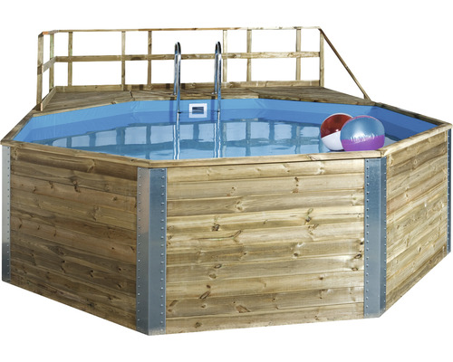 Achteckiger Holzpool mit Leiter und Pooldeck