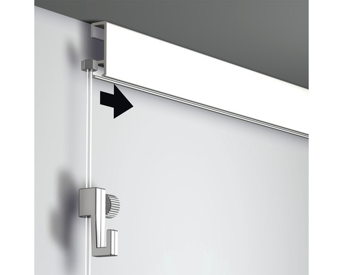 Wandmontierte Bilderschiene mit Haken und Zugseil zur flexiblen Bildaufhängung