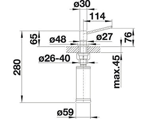 Maßzeichnung einer Armatur mit Durchmesserangaben in Millimetern