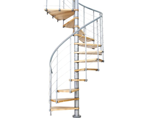 Wendeltreppe mit Holzstufen und Geländer
