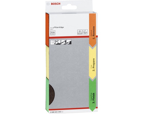 Bosch Schleifpapier Set für ebene Flächen und Kanten in Verpackung