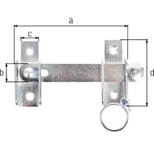 Metallschieberiegel mit den Abmessungen a, b, c und d