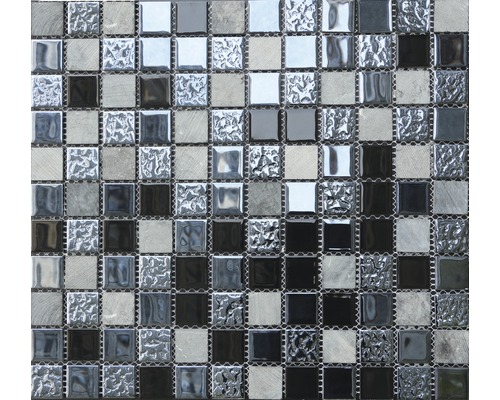 Glasmosaik mit Naturstein schwarz 30,5x32,5cm
