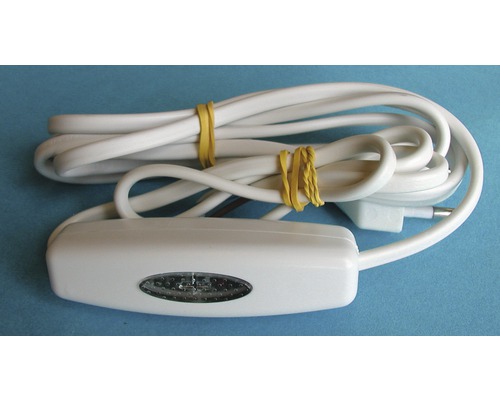 Weißes Kabel mit Schalter und Stecker