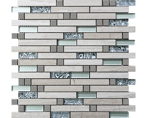 Natursteinmosaik Stein/Stahl/Holz 30 x 29,8 cm 8 mm