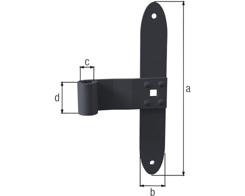Illustration eines Torscharniers mit Dimensionsangaben