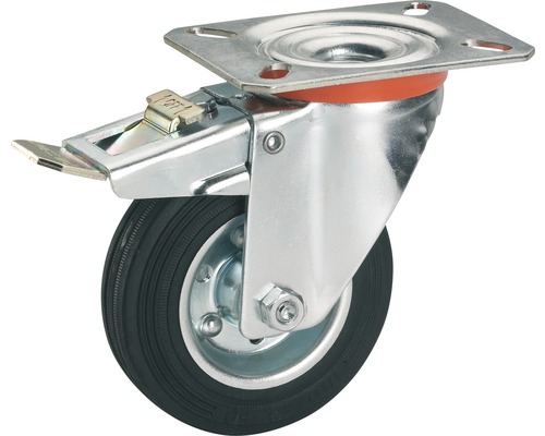 Tarrox Lenkrolle 250x60 mm mit Vollgummireifen bis 275 kg, Plattengröße 135x110 mm Lenkrolle mit Feststeller und Montageplatte