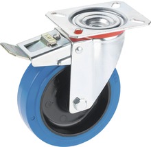 Tarrox Transportgeräterolle feststellbar mit Elastik Vollgummi Lauffläche bis 200 kg. 125x36 mm, Plattengröße 100x85 mm