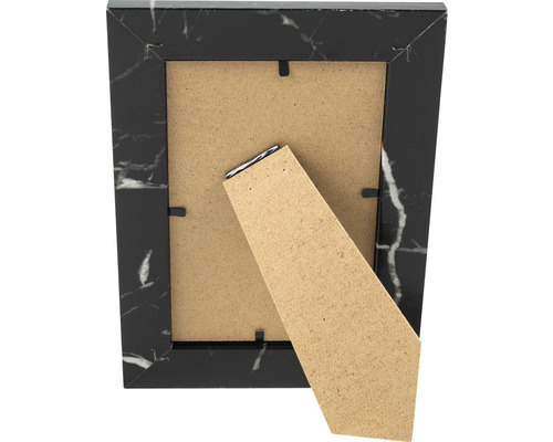 Rückseite eines Fotorahmens mit Marmoroptik und Aufsteller