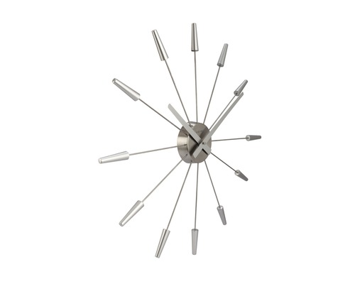 Wanduhr mit silbernen Zeigern und Zierelementen