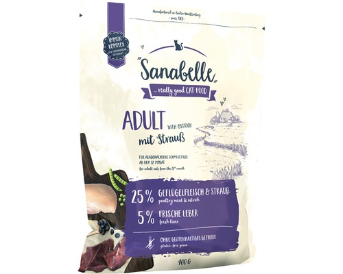 Sanabelle Adult Katzenfutter mit Strauß, 400 Gramm Packung