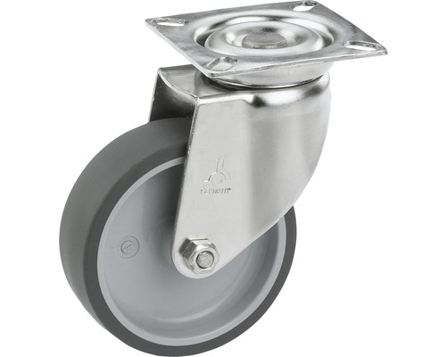 Tarrox Edelstahl Apparate Lenkrolle bis 40 kg, 50x20 mm, Plattengröße 60x60 mm Lenkrolle mit Anschraubplatte