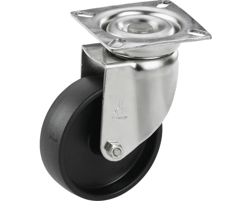 Tarrox Edelstahl Apparate Lenkrolle bis 50 kg, 50x19 mm, Plattengröße 60x60 mm Lenkrolle mit Feststellbremse, Gehäuse aus Stahlblech
