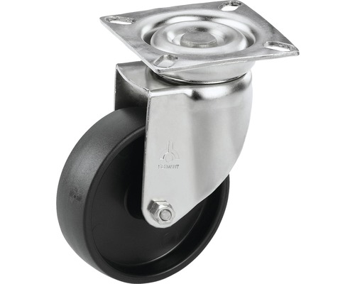 Tarrox Edelstahl Apparate Lenkrolle bis 60 kg, 100x24 mm, Plattengröße 60x60 mm Lenkrolle mit Feststellbremse und Montageplatte