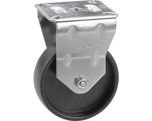 Tarrox Edelstahl Apparate Bockrolle bis 60 kg, 75x25 mm, Plattengröße 67x60 mm Lenkrolle mit Feststellbremse und Montageplatte