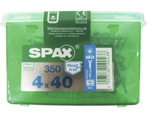 Spax Universalschraube T-STAR plus Senkkopf TX Teilgewinde 4x40 mm Edelstahl A2 350 Stück Spax Schrauben Edelstahl Rostfrei 4 x 40 Millimeter, 350 Stück