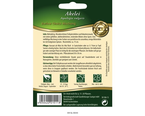 Verpackung Akelei Barlow Choice Mischung Samen