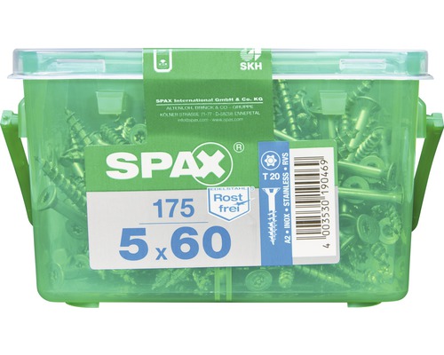 Spax Edelstahlschrauben 5x60 Millimeter, 175 Stück in grüner Kunststoffbox