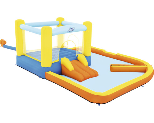 Aufblasbare Hüpfburg mit Wasserrutsche und Planschbecken für den Garten