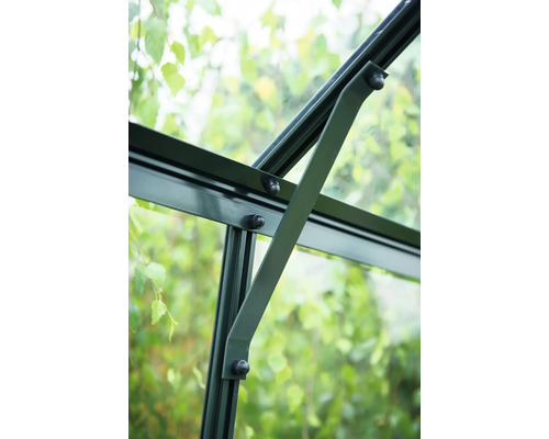 Detailansicht eines Gewächshausfensters mit Fensterheber