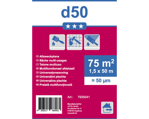 Verpackung einer Allzweckplane d50 mit einer Fläche von 75 Quadratmetern