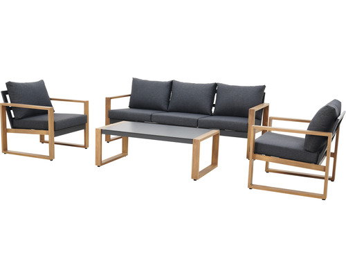 Gartenmöbelset mit Sofa, zwei Sesseln und Tisch