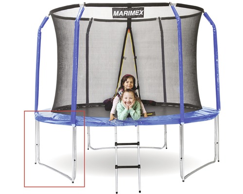 Standfuß U-förmig Ersatzteil für Trampolin Marimex Ø 305 cm Art. 5492906 Blaues Gartentrampolin mit Sicherheitsnetz und Leiter, auf dem zwei Kinder spielen.