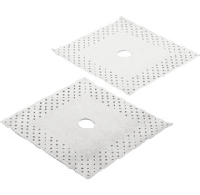 Zwei quadratische Putzträgerplatten mit Loch und Perforation