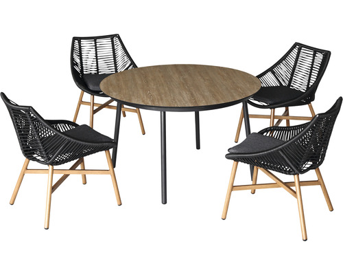 Gartenmöbelset Garden Place Nadja 4 -Sitzer bestehend aus: Tisch,4 Sessel inkl. Auflagen Aluminium schwarz