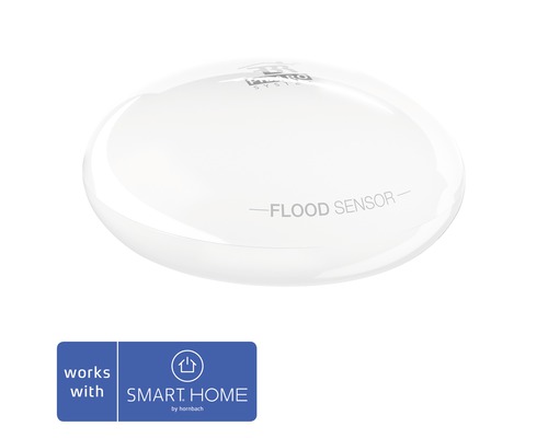 Fibaro Wassermelder mit Temperatursensor - Kompatibel mit SMART HOME by hornbach Fibar Group Hochwassersensor mit Smart Home by Hornbach Zeichen