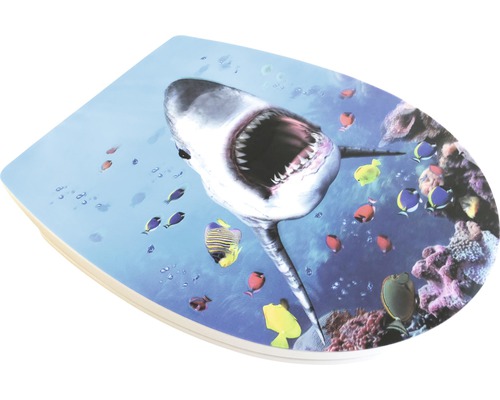 Toilettendeckel mit Hai- und Fischmotiv