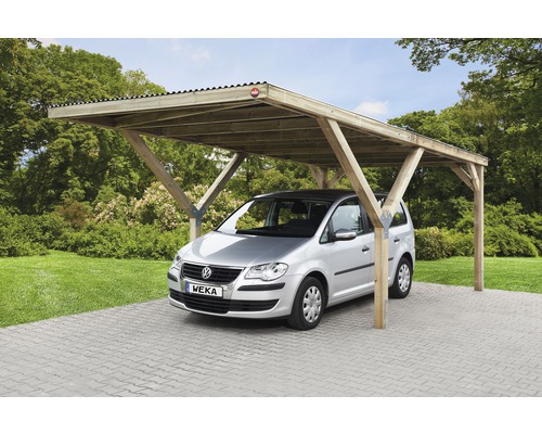 Einzelcarport weka Y 612 306x606 cm kesseldruckimprägniert Holzcarport mit Auto auf gepflastertem Untergrund