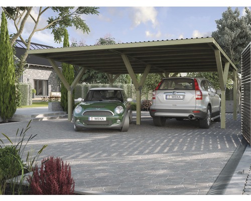 Doppelcarport weka Y 612 594x606 cm kesseldruckimprägniert Doppelcarport aus Holz mit zwei geparkten Autos
