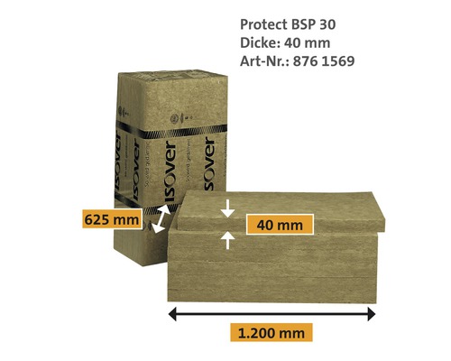 ISOVER Brandschutzplatte Protect BSP 30 für den Innenausbau WLG 040 1200 mm x 625 mm x 40 mm