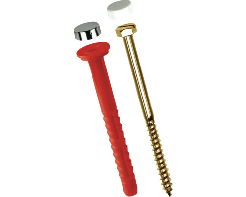 Befestigungsschraube mit Dübel und Abdeckkappen