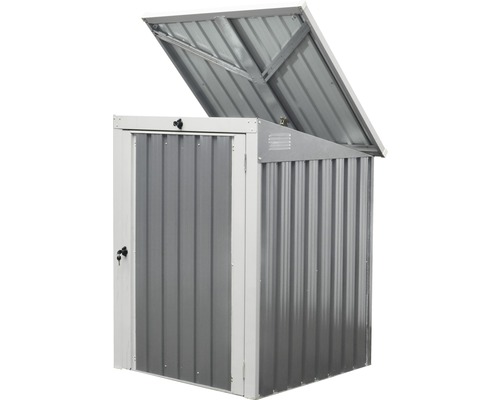 Metall Gerätehaus mit geöffnetem Deckel für den Außenbereich