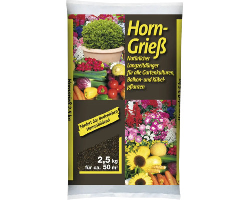 Horngrieß Naturdünger organischer Dünger 2,5 kg für ca. 50 qm Packung Hornspäne als Langzeitdünger für Garten-, Balkon- und Kübelpflanzen, 2,5 kg