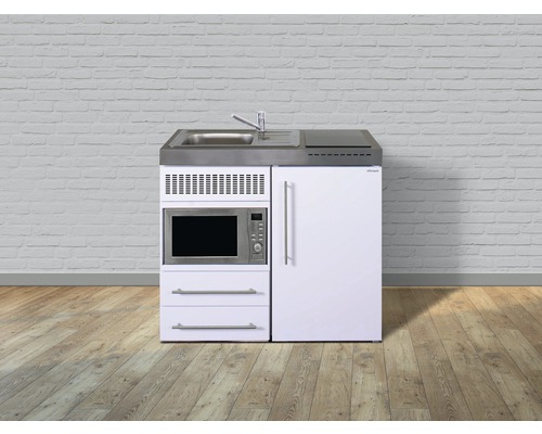 Stengel-Küchen Miniküche mit Geräten Premiumline 100 cm Frontfarbe weiß glänzend Korpusfarbe weiß montiert