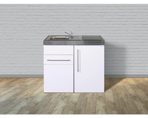 Stengel-Küchen Miniküche mit Geräten Premiumline 100 cm Frontfarbe weiß glänzend Korpusfarbe weiß montiert
