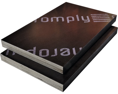 Zwei Multiplexplatten mit aufgedrucktem Schriftzug