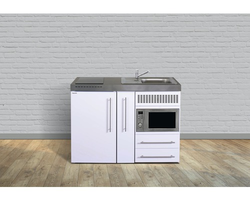 Stengel-Küchen Miniküche mit Geräten Premiumline 120 cm Frontfarbe weiß glänzend Korpusfarbe weiß montiert