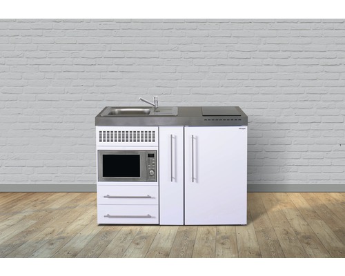 Stengel-Küchen Miniküche mit Geräten Premiumline 120 cm Frontfarbe weiß glänzend Korpusfarbe weiß montiert